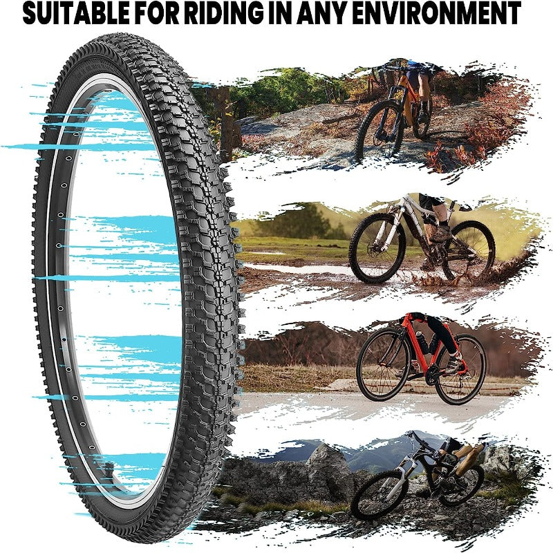 Hycline CrossBand 26-inch mountain bike tire 1.95 with tread pattern, black rubber, and included tubes in a 2-pack set.