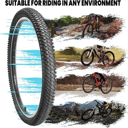 Hycline CrossBand 26-inch mountain bike tire 1.95 with tread pattern, black rubber, and included tubes in a 2-pack set.