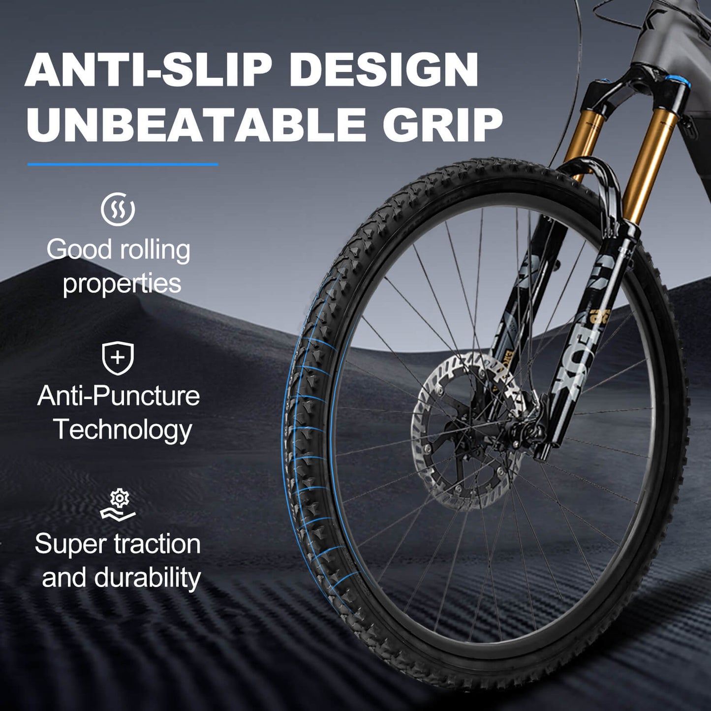 Hycline Rapids 26-inch by 1.95-inch mountain bike tire with black tread, designed for off-road cycling and performance.