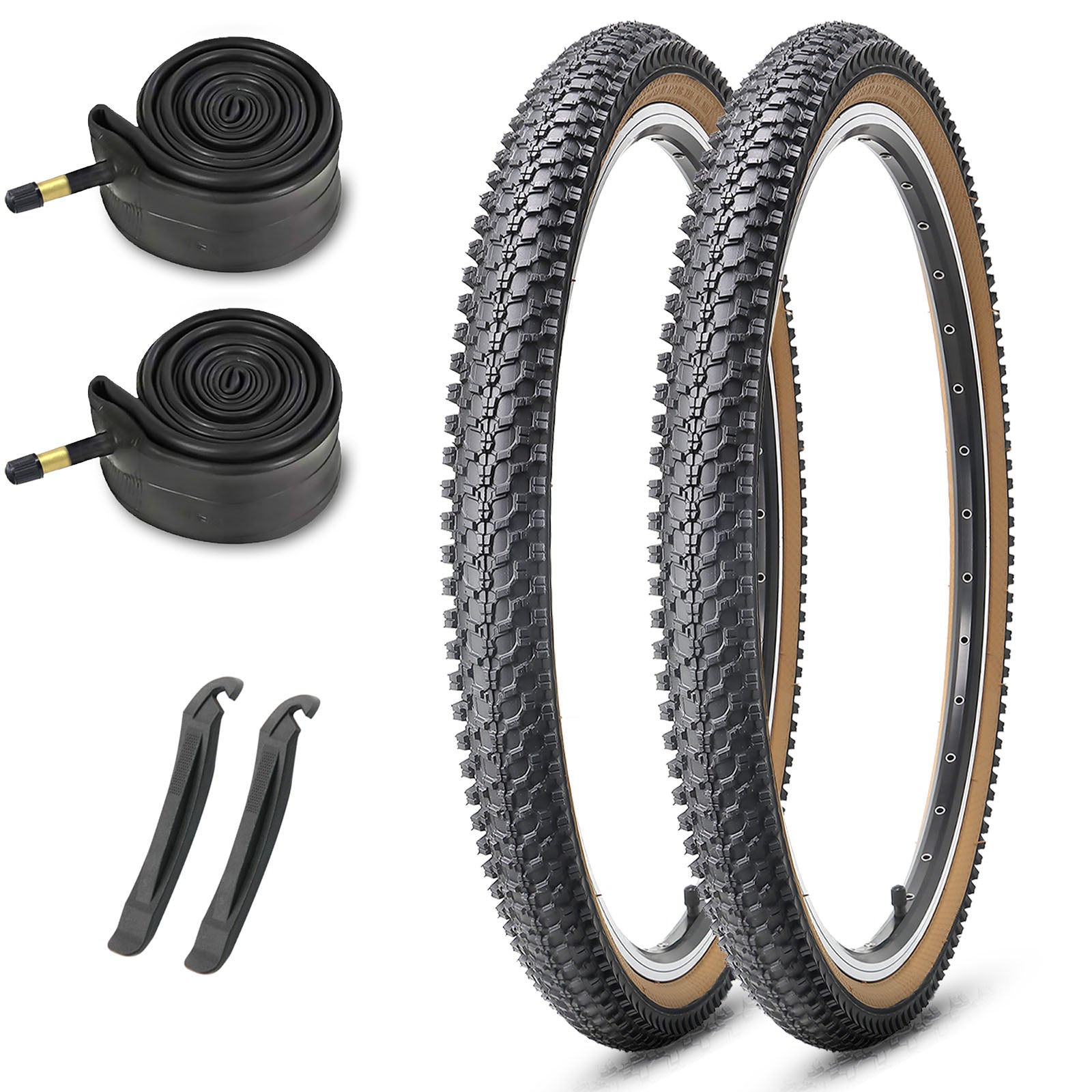 Hycline CrossBand Brown Wall mountain bike tire 26×1.95 with tubes, shown in a 2-pack for durable cycling performance.