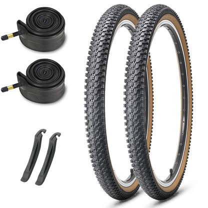Hycline CrossBand Brown Wall mountain bike tire 26×1.95 with tubes, shown in a 2-pack for durable cycling performance.