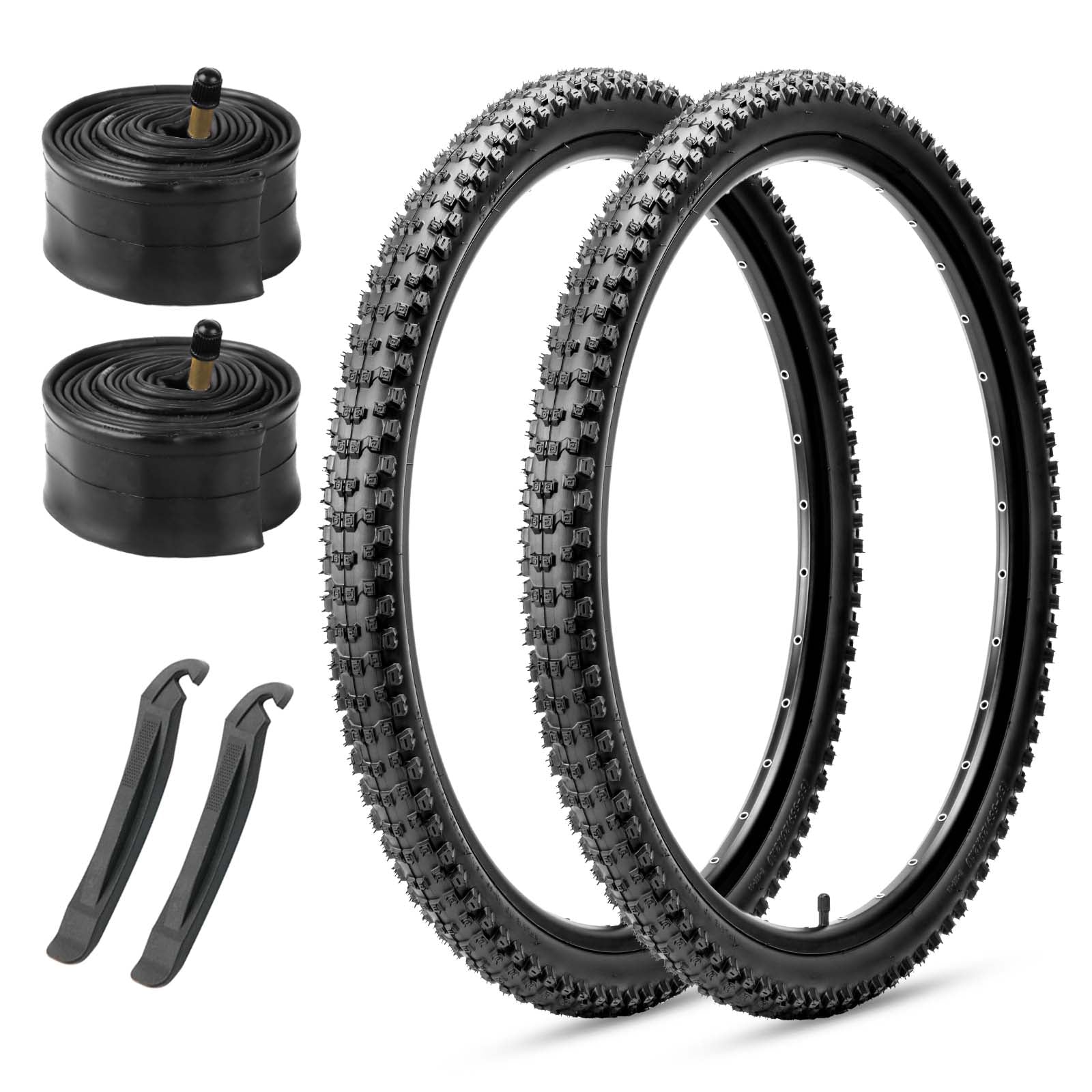 Hycline Ruyi mountain bike tire 26/27.5/29" x 2.1" with tubes, black rubber, tread pattern, suitable for off-road biking.