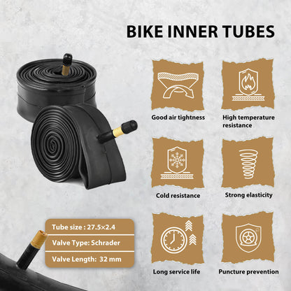 Hycline Terrace mountain bike tire 26x2.4 inches, 27.5x2.4 inches, or 29x2.4 inches, with tubes, black, 2-pack set.