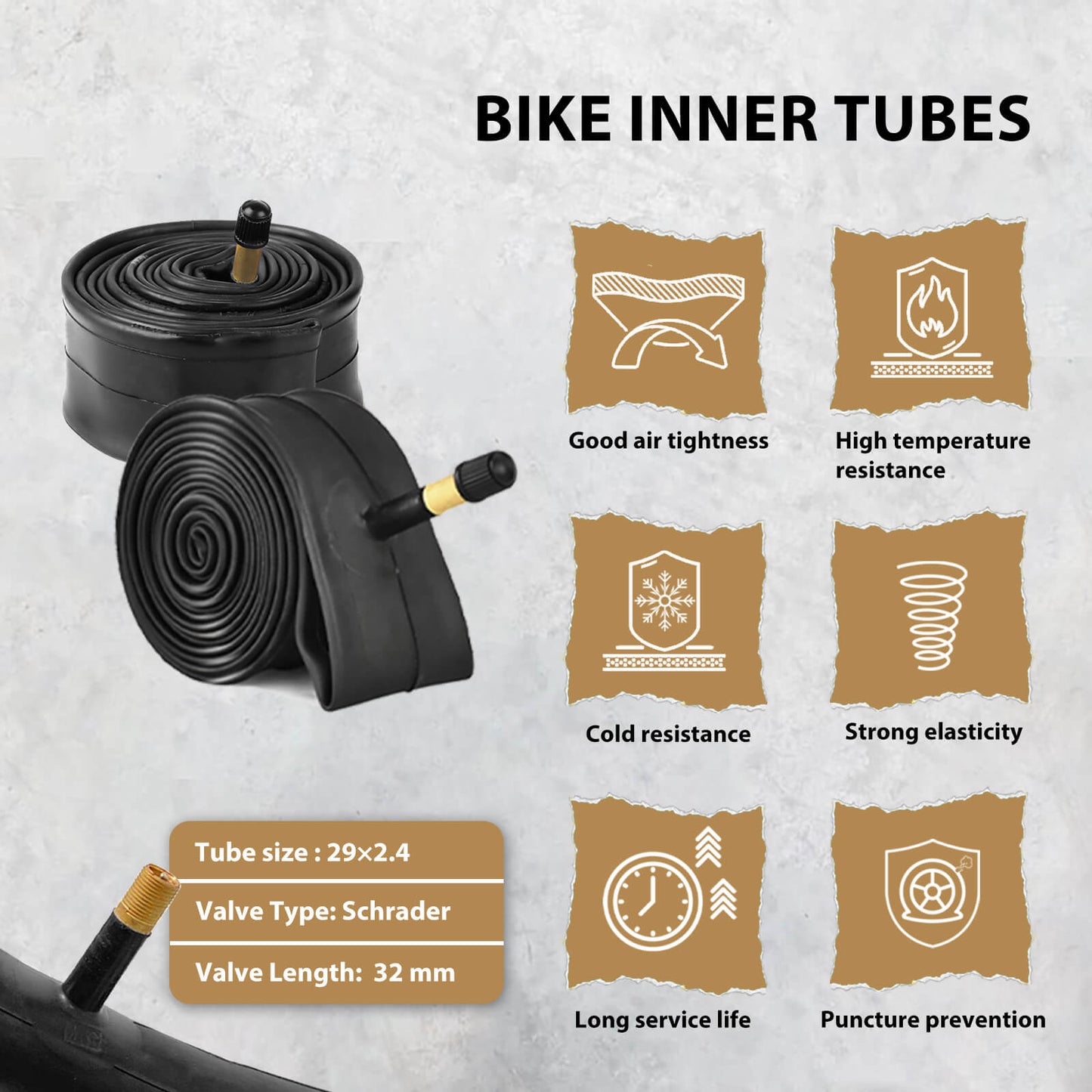Hycline Terrace mountain bike tire 26/27.5/29-inch × 2.4-inch with tubes, black rubber tread for off-road cycling.