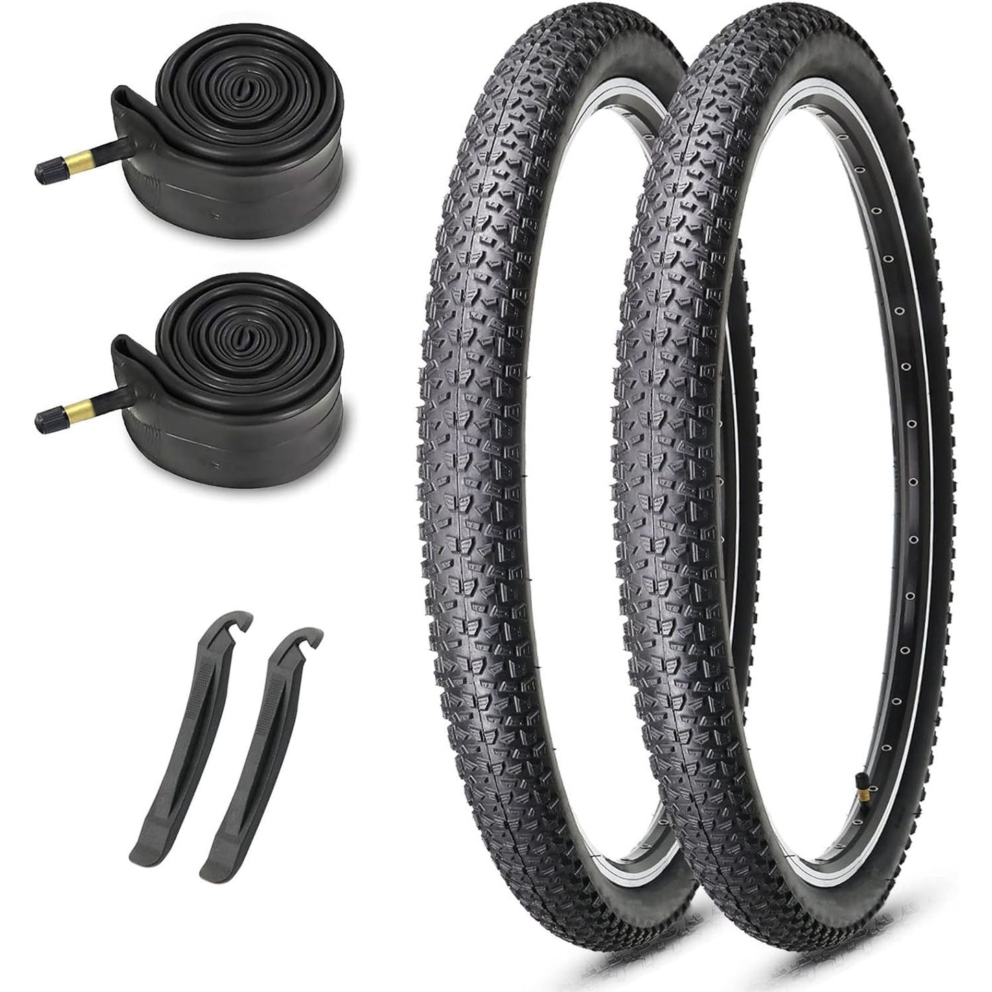 Hycline Baxon XC mountain bike tire 27.5×2.125 inches with black tread, suitable for MTB, includes tubes in a 2-pack.