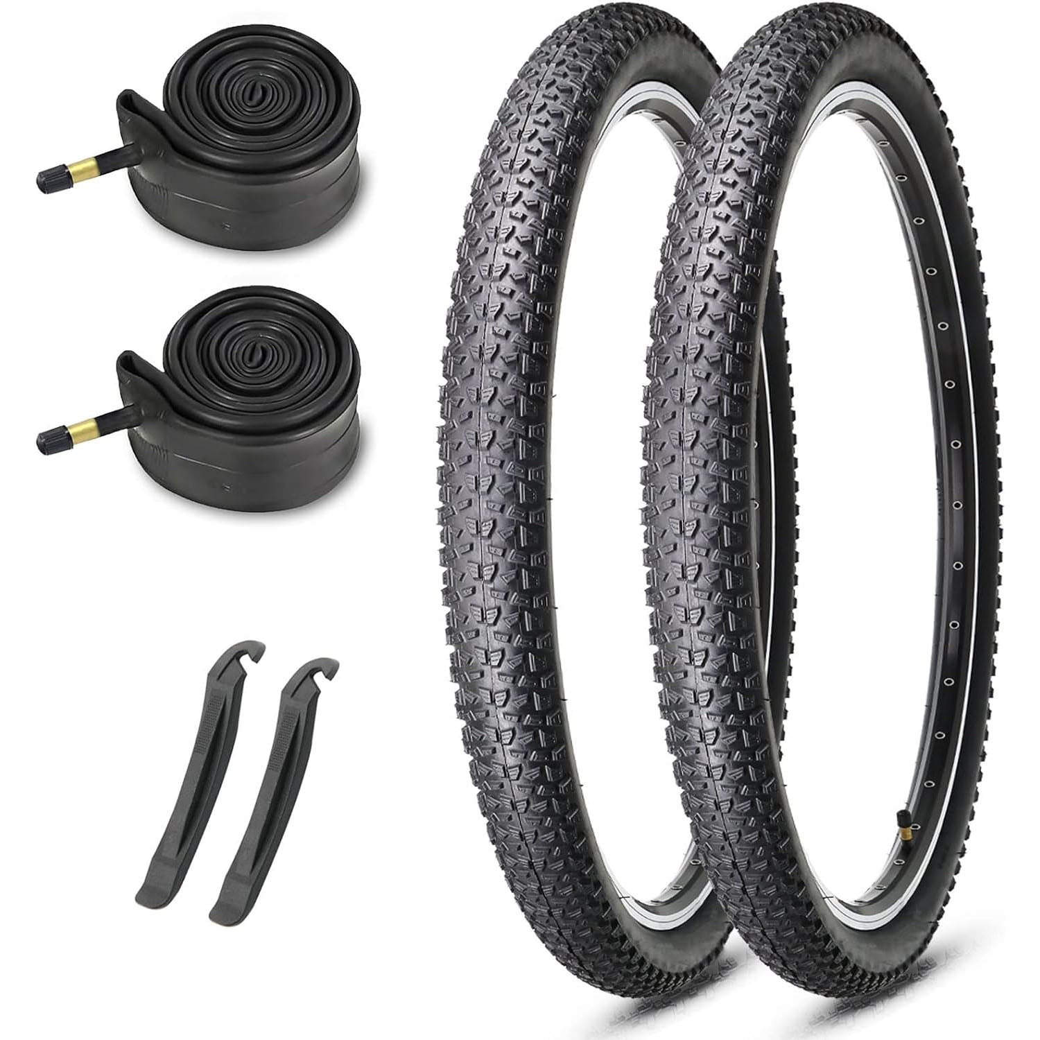 Hycline Baxon XC mountain bike tire 27.5×2.125 inches with black tread, suitable for MTB, includes tubes in a 2-pack.