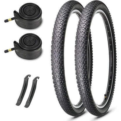 Hycline Baxon XC mountain bike tire 27.5×2.125 inches with black tread, suitable for MTB, includes tubes in a 2-pack.