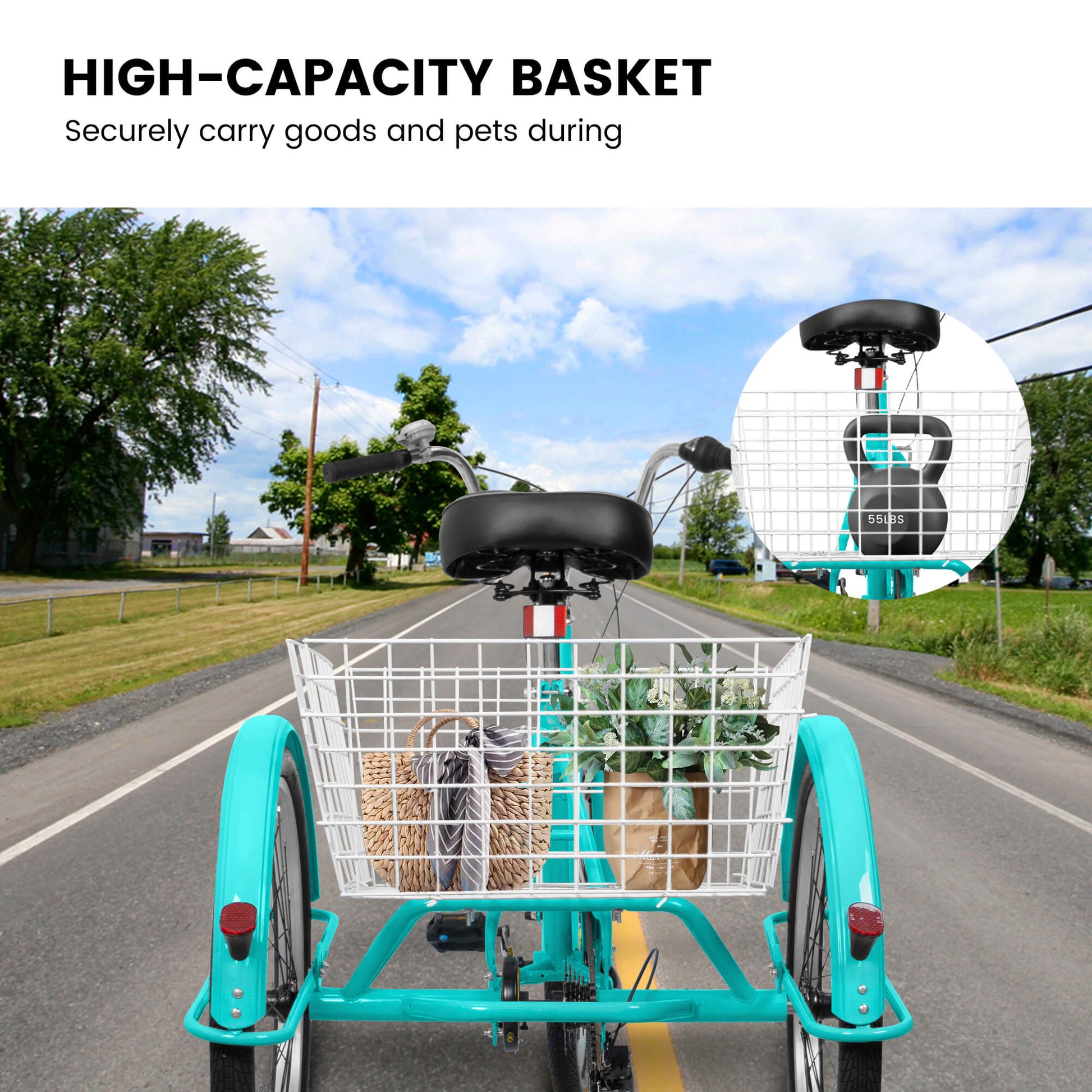 Black Hycline Ecarpat 24-inch adult tricycle with 7-speed gear shift, sturdy frame and comfortable seat for adult riders.