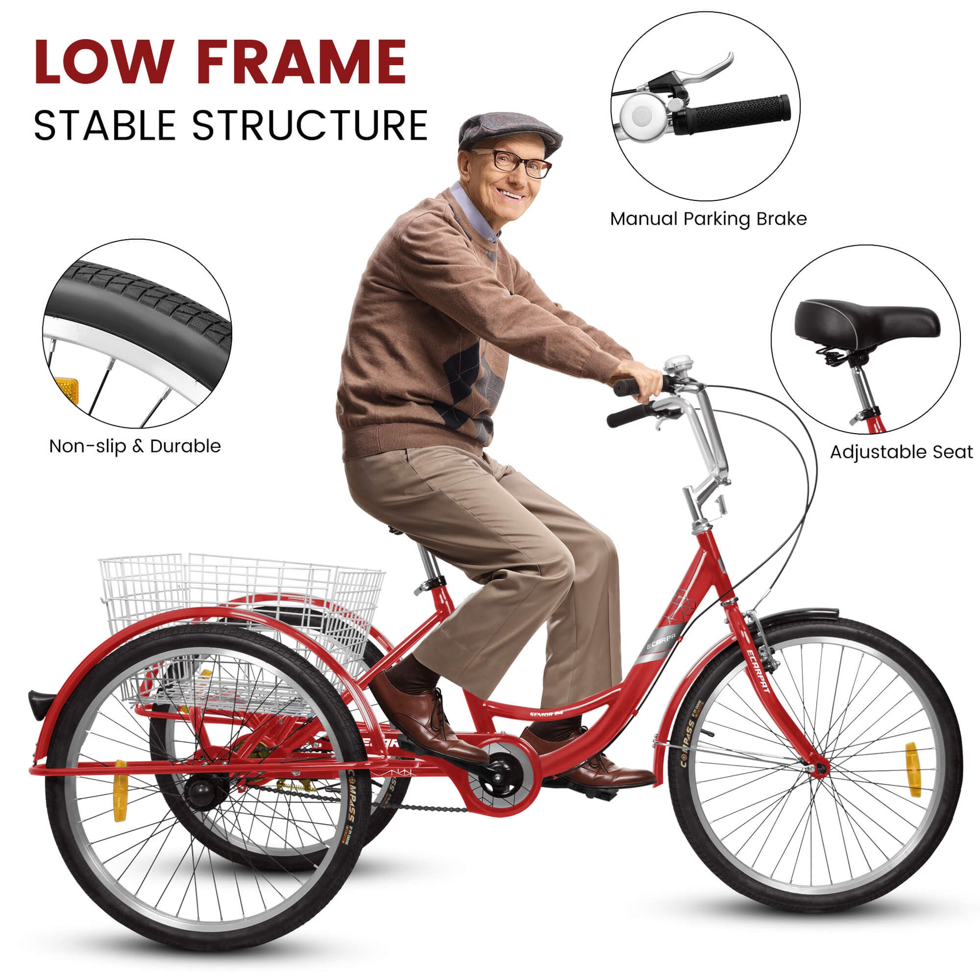 Ecarpat 24“ Single-Speed Adult Tricycle - Howling Moto
