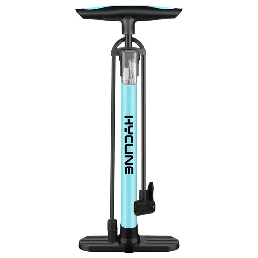 Hycline Basic Bike Pump with dual piston design, compact bicycle pump for inflating tires, black and silver color.
