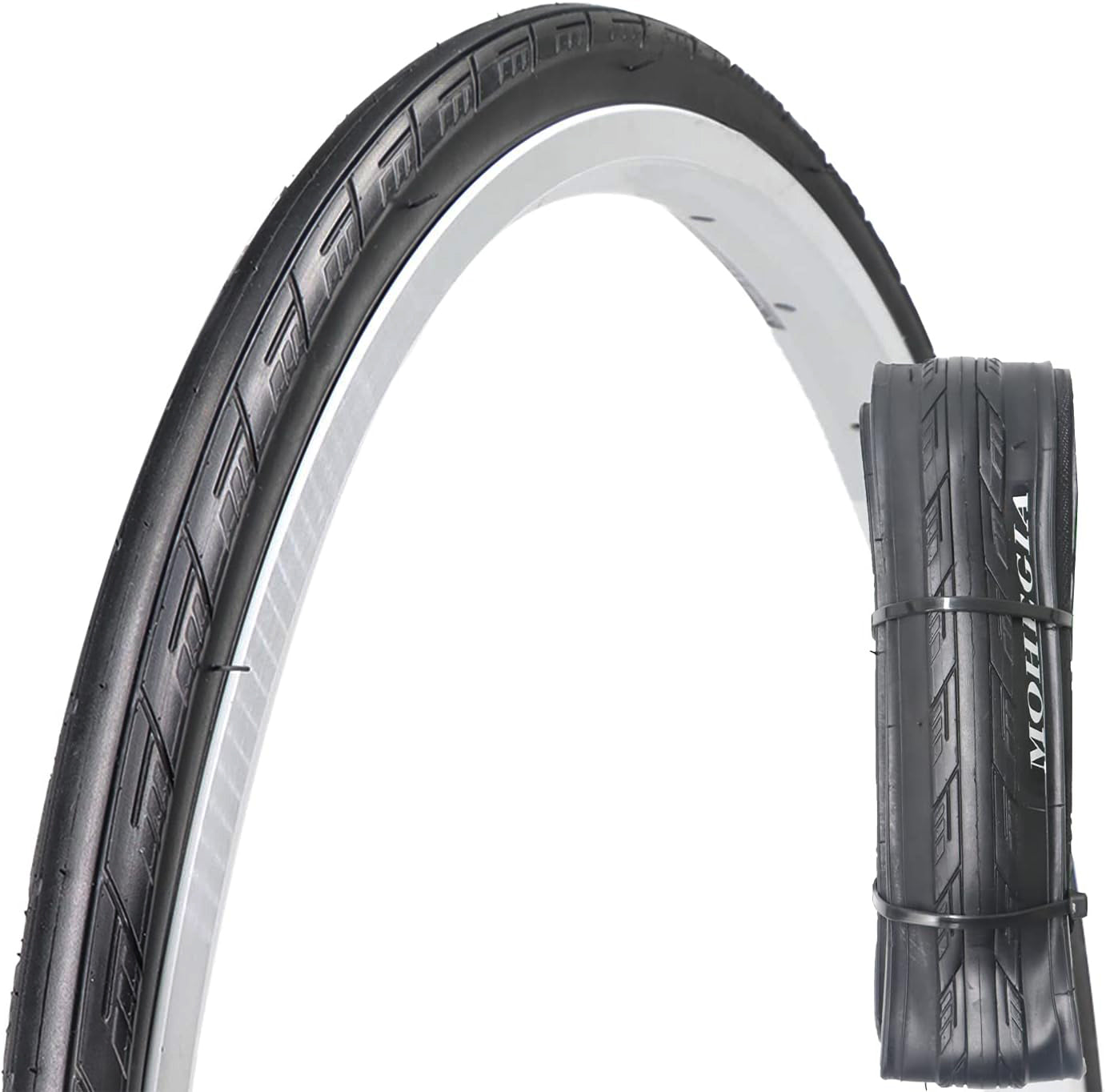 Hycline MoGan 700x25C bicycle tire with smooth tread for road cycling, durable rubber construction, and sleek black design.