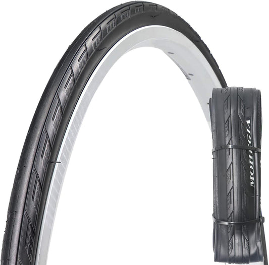 Hycline MoGan 700x25C bicycle tire with smooth tread for road cycling, durable rubber construction, and sleek black design.