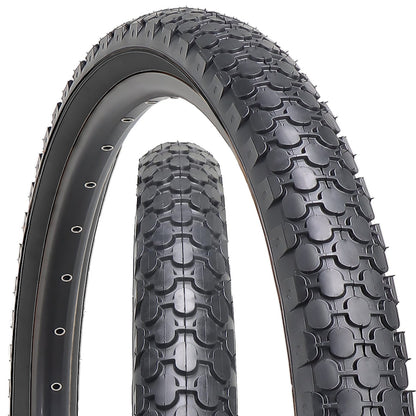 Pair of Hycline bicycle tires, 24 and 26 inches, black wall, 2.125-inch width, suitable for mountain or hybrid bikes