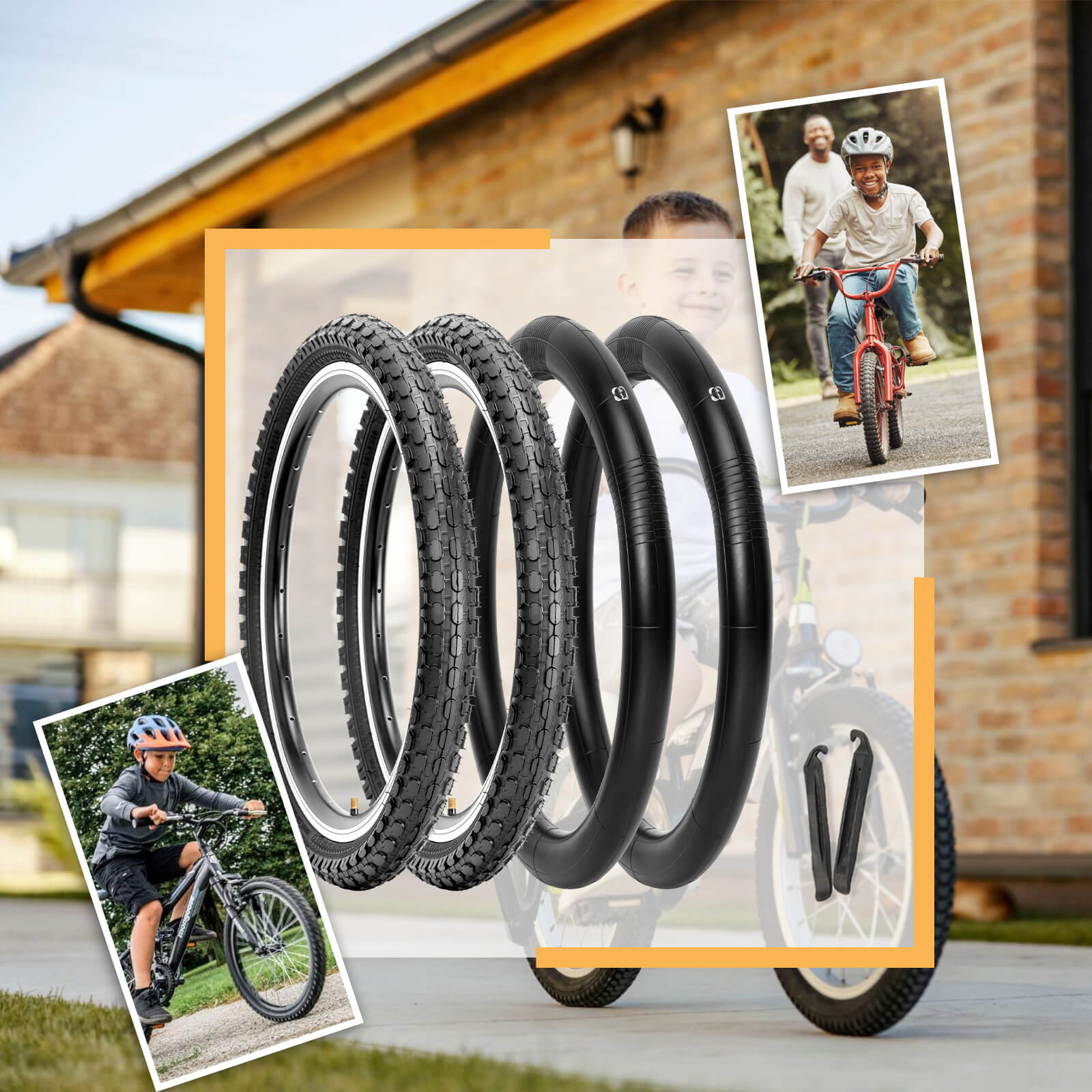 Hycline Dotree 16x2.125 or 20x2.125 bicycle tire for kids, showing rubber tread and sidewall detail.