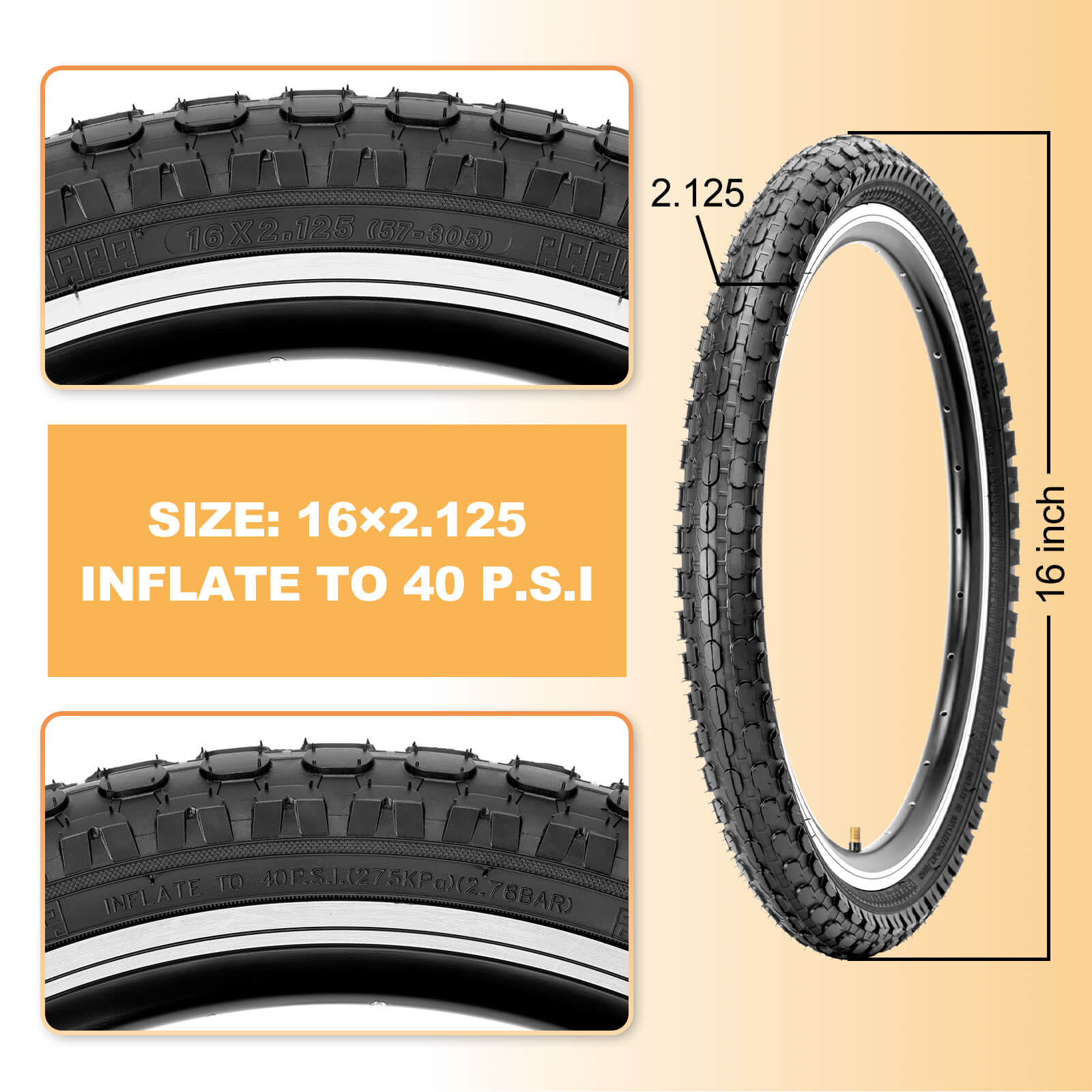 Hycline Dotree bicycle tire in 16x2.125 or 20x2.125 size mounted on a rim, suitable for mountain or urban bikes.