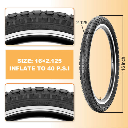 Hycline Dotree bicycle tire in 16x2.125 or 20x2.125 size mounted on a rim, suitable for mountain or urban bikes.
