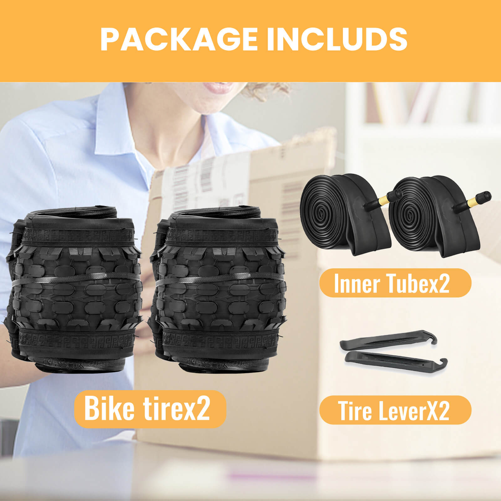Hycline Dotree 16x2.125 and 20x2.125 bicycle tires with tubes, suitable for kids' bikes, shown with detailed tread and sidewall.