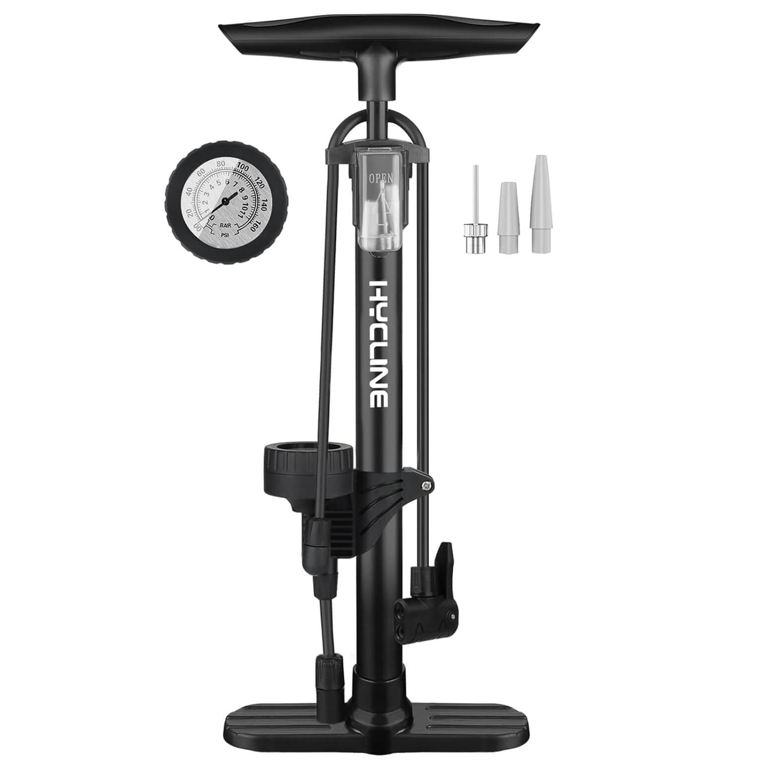 Hycline Basic-UP bicycle pump in black, compact hand-held bike pump for inflating bicycle tires, featuring a durable design.