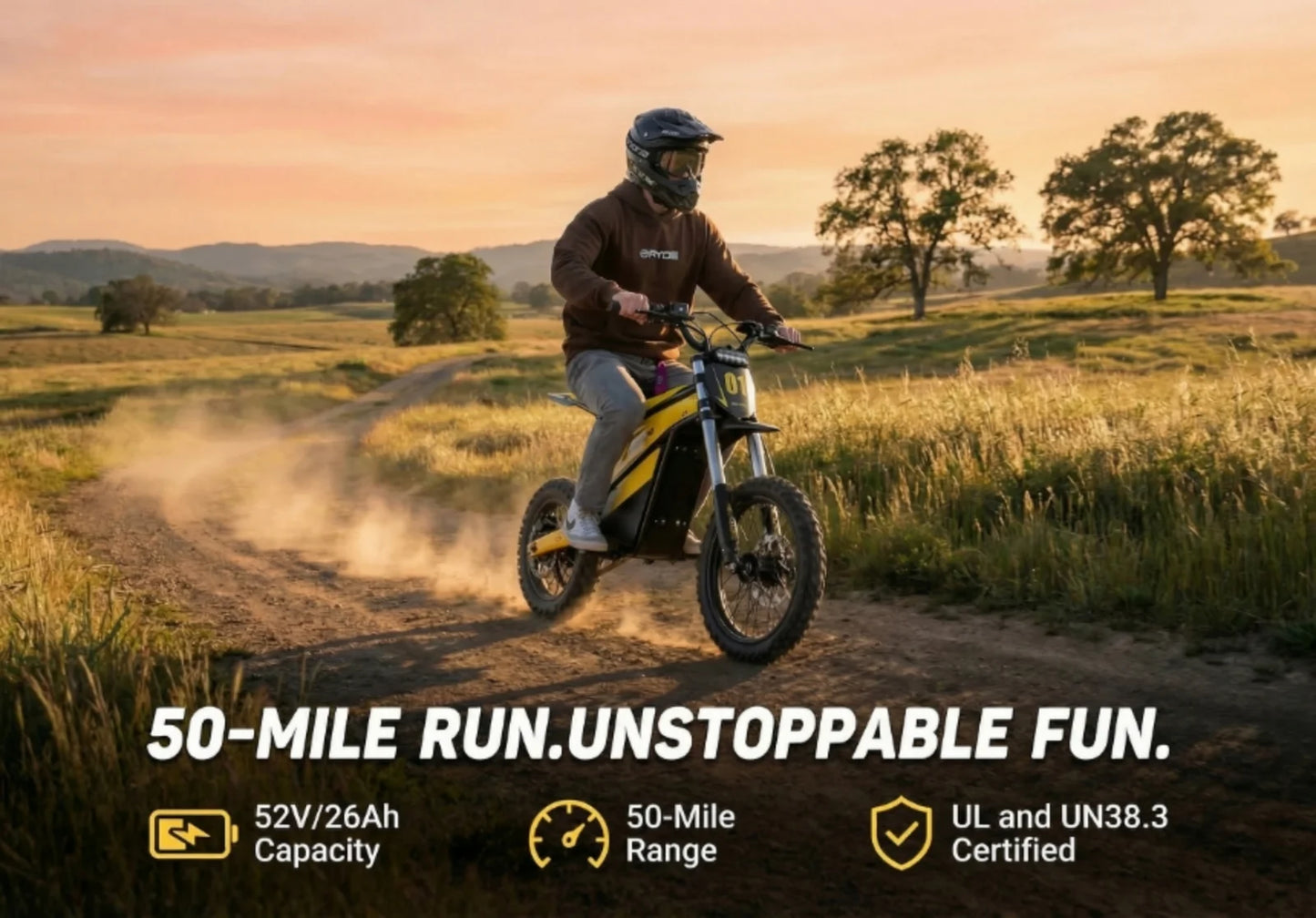 Heybike Villain electric dirt bike with mid-drive motor, displayed outdoors, showcasing its rugged design and off-road tires.