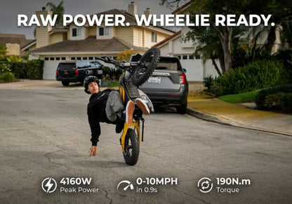Heybike Villain electric dirt bike with mid-drive motor, black frame, knobby tires, and ergonomic handlebars in outdoor setting