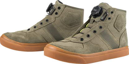 ICON Dog Days Boots in olive leather, US 14, with D30® ankle inserts and BOA® lacing system for durable comfort.