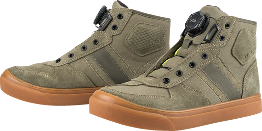 ICON Dog Days Boots in olive leather, US 14, with D30® ankle inserts and BOA® lacing system for durable comfort.