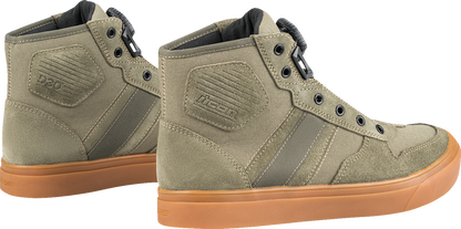 ICON Dog Days Boots in olive, US 14, made of genuine leather with D30® ankle inserts and BOA® lacing system.