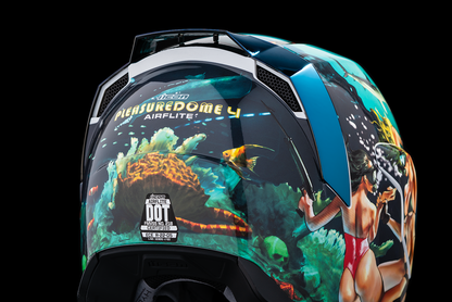 Blue ICON Airflite™ Helmet Pleasuredome 4 in XS size, featuring a sleek, aerodynamic design with detailed graphics.