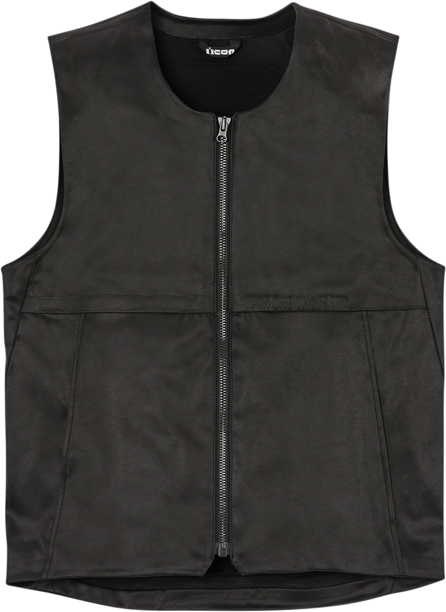ICON Backlot vest in black with relaxed fit, featuring AX® Laredo synthetic chassis, size L/XL, shown on a mannequin.