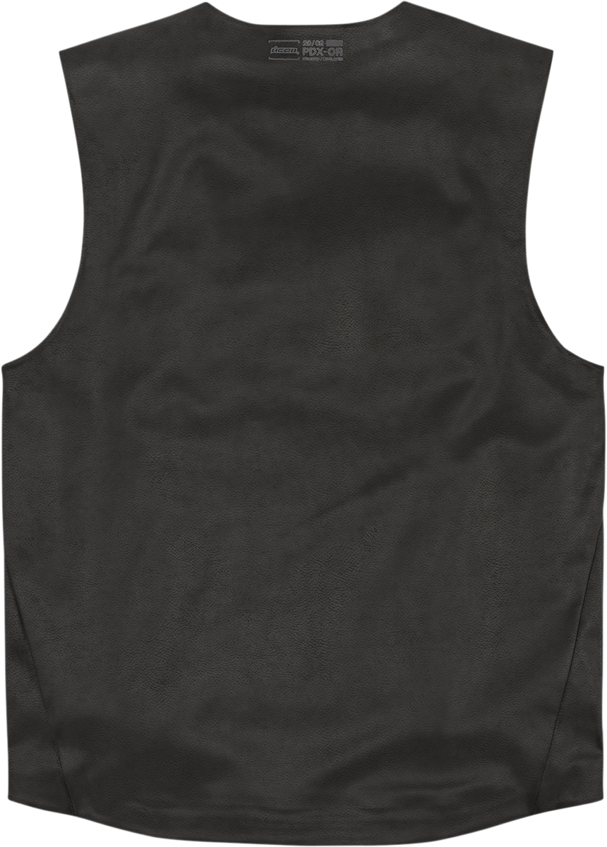 ICON Backlot vest in black with relaxed fit, featuring AX Laredo synthetic chassis, size L/XL, front view showing details.