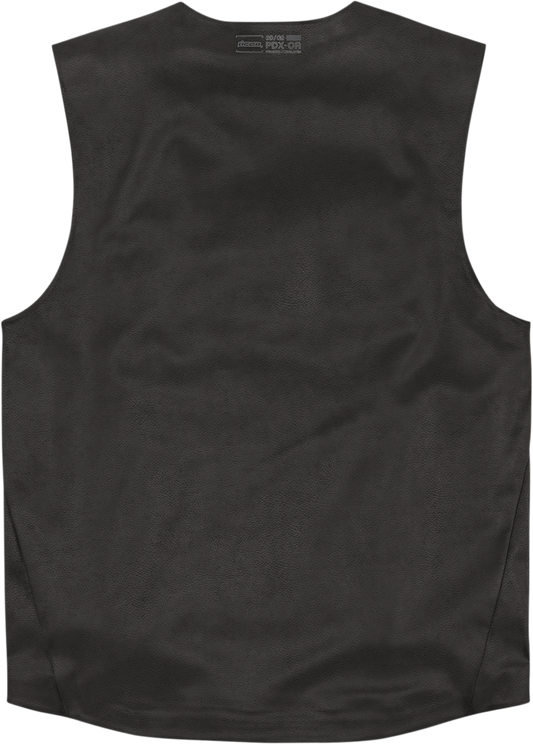 ICON Backlot vest in black with relaxed fit, featuring AX Laredo synthetic chassis, size L/XL, front view showing details.