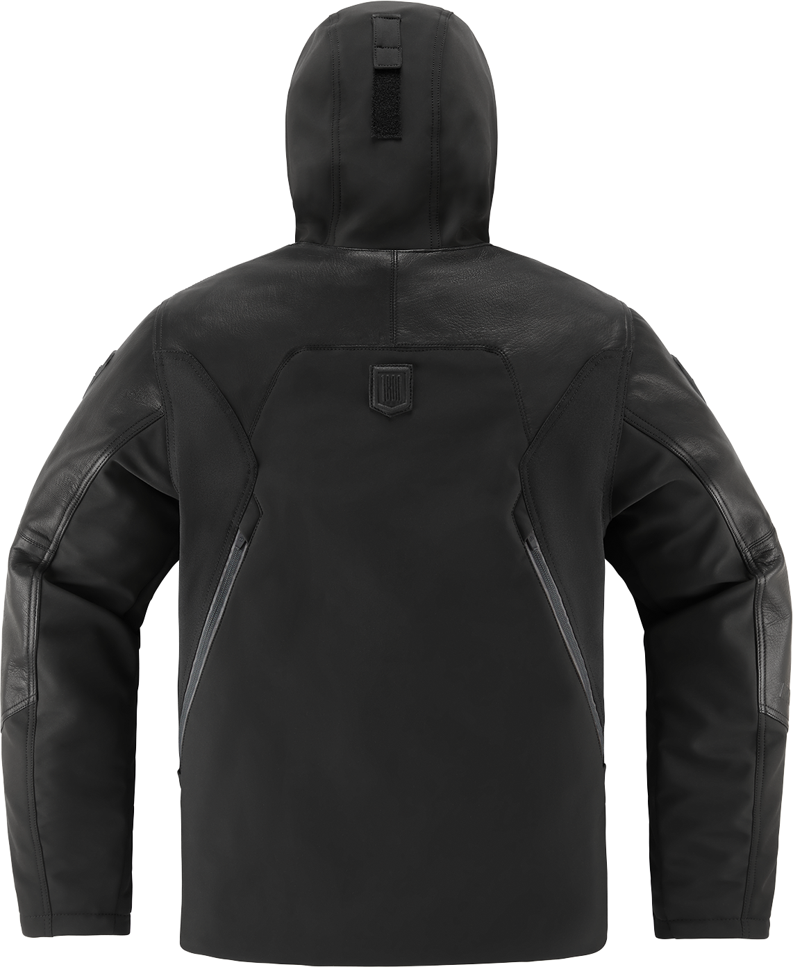 Black ICON Basehawk2™ motorcycle jacket with durable leather and softshell fabric, impact protection, in small size.