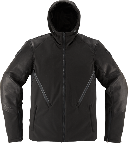 Black ICON Basehawk2™ motorcycle jacket in medium size, featuring durable design and protective features for riders.
