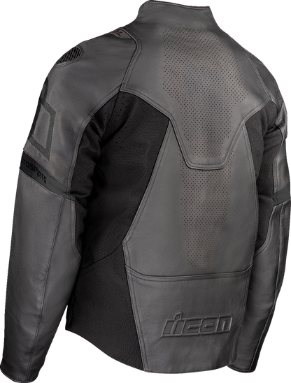 ICON Contra3 Rizz Rizz Stealth motorcycle riding jacket in medium, featuring protective armor and sleek black design.