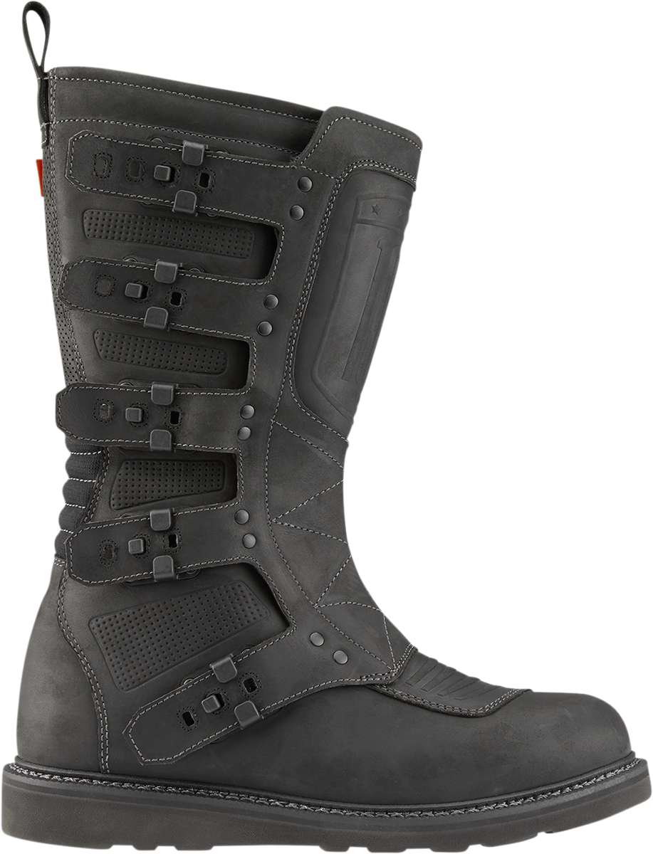ICON Elsinore 2 CE motorcycle boots in black leather, size 7 with impact protection and durable construction.