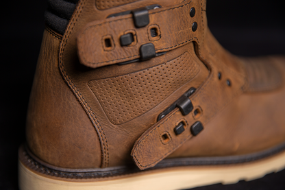 ICON Elsinore 2 CE motorcycle boots in brown, size 11.5, with durable construction and safety features for riding.