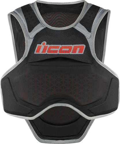 ICON Field Armor Softcore vest Megabolt in black, XL/2XL size, designed for motorcycle protection with durable armor and comfortable fit.