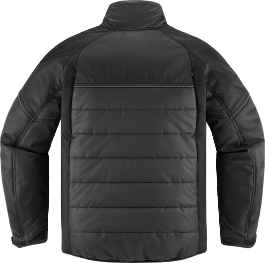 ICON Ghost Puffer™ Jacket in black, casual urban riding jacket with puffer design, comfort, and protection for riders.