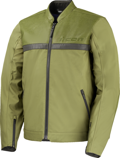 ICON Midhawk™ Green XL motorcycle jacket with AirFlow mesh panels and impact protection, featuring a stylish design and durable material.
