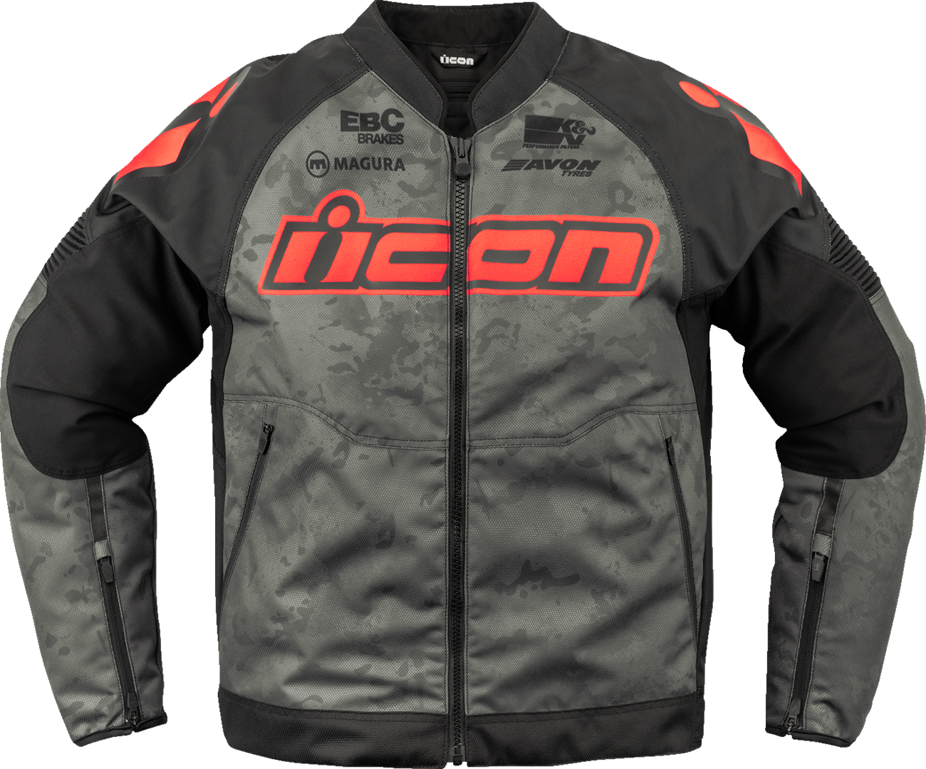 ICON Overlord3™ Magnacross Gray Camo Jacket in Medium, showcasing durable fabric and stylish camouflage design.