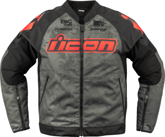 ICON Overlord3™ Magnacross Gray Camo Jacket in Medium, showcasing durable fabric and stylish camouflage design.