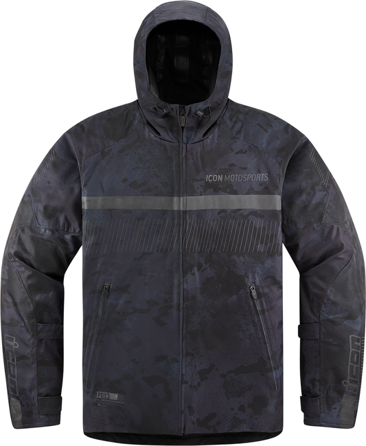 ICON PDX3™ jacket in dark camo with removable insulated vest liner and D3O® impact protectors, size XL.