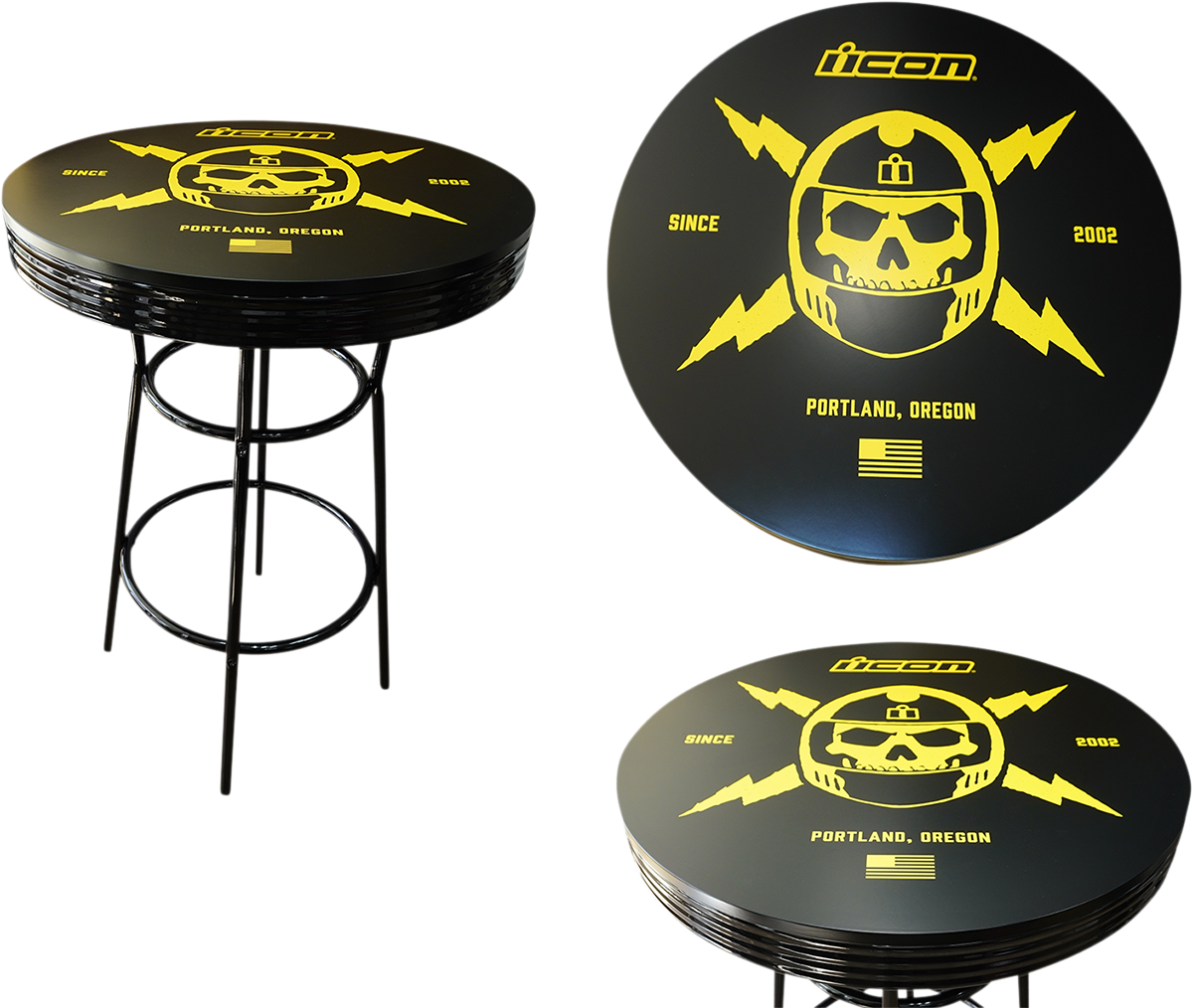 ICON Round Pub Table with MDF top, black polyurethane coating, 30-inch diameter, for modern bar or kitchen spaces.