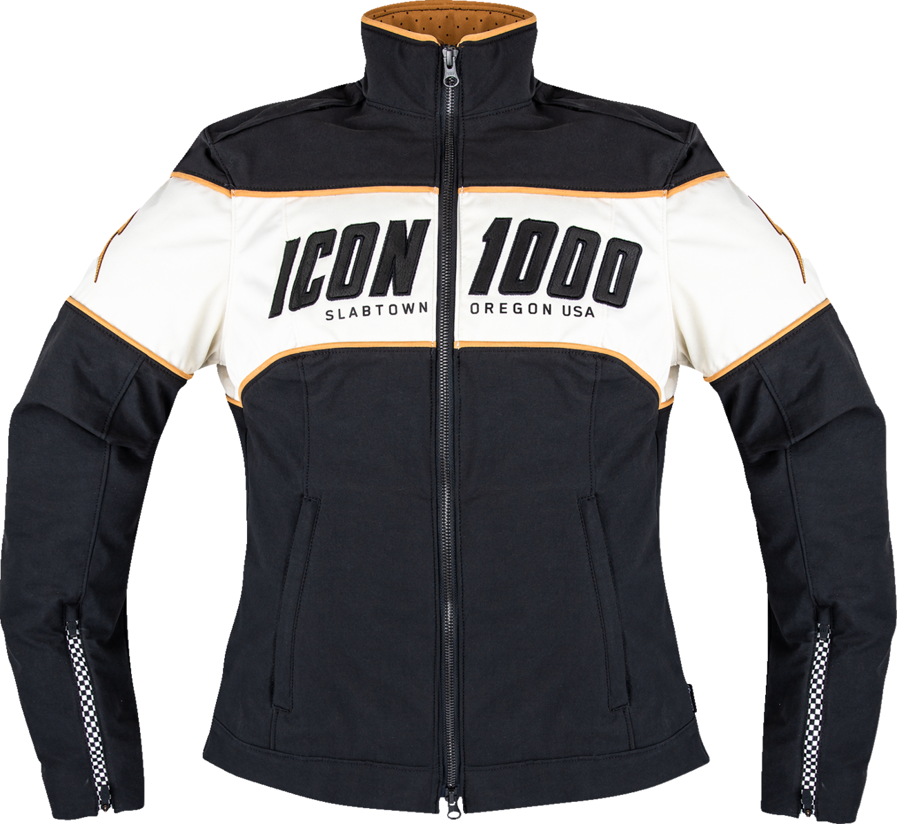 ICON Women's Hella 4™ Black motorcycle jacket with durable fabric, advanced protection, and ventilation for riding comfort.