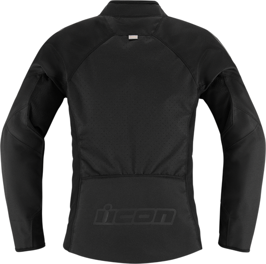 ICON Women's Hooligan CE Motorcycle Jacket in black, medium size, featuring protective armor and a sleek, stylish design.