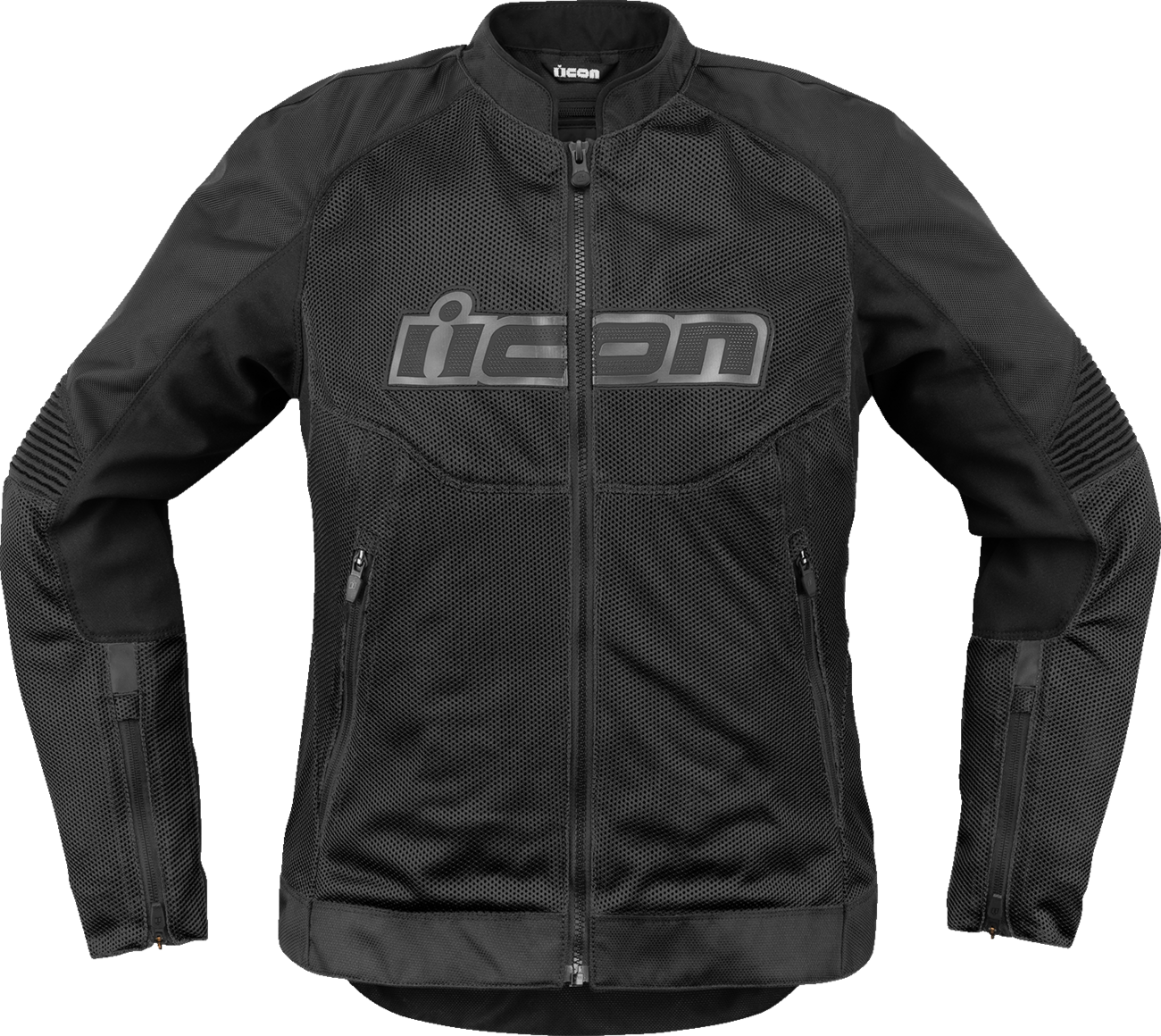 Black ICON Women's Overlord3 Mesh Jacket in Medium with sport fit and impact protection, shown on a mannequin.
