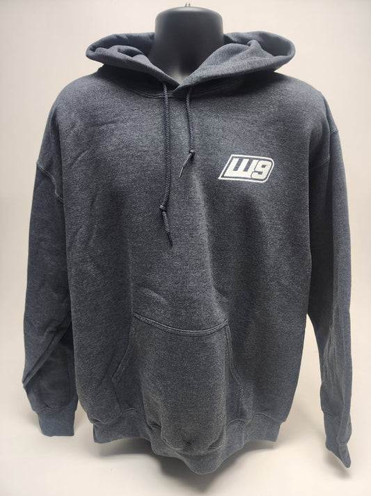 Warp9Racing hoodie, casual apparel with front logo, featuring a comfortable fit and stylish design.
