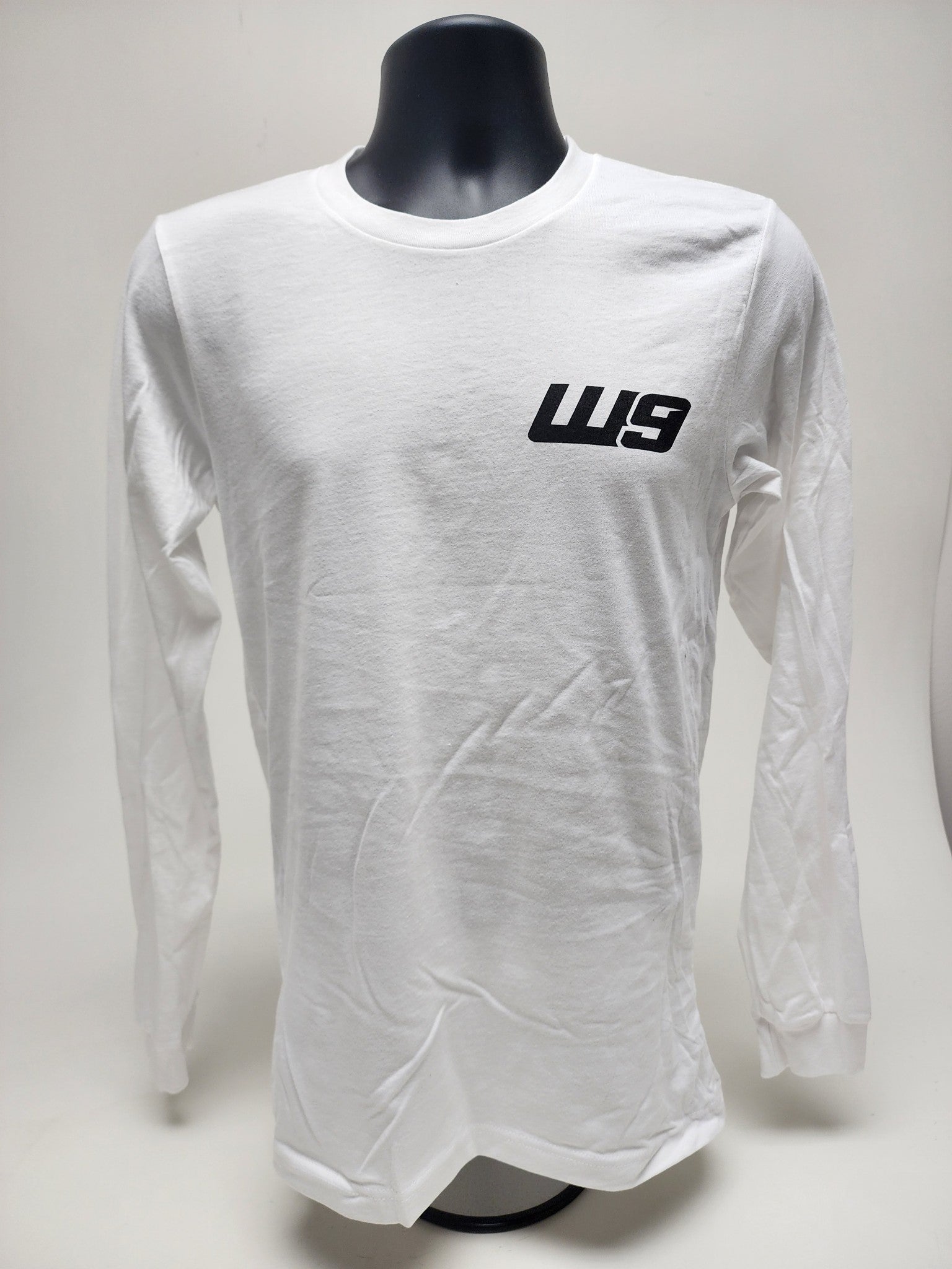 White long sleeve shirt from WarpWear by Warp9Racing, featuring a comfortable fit and classic design.