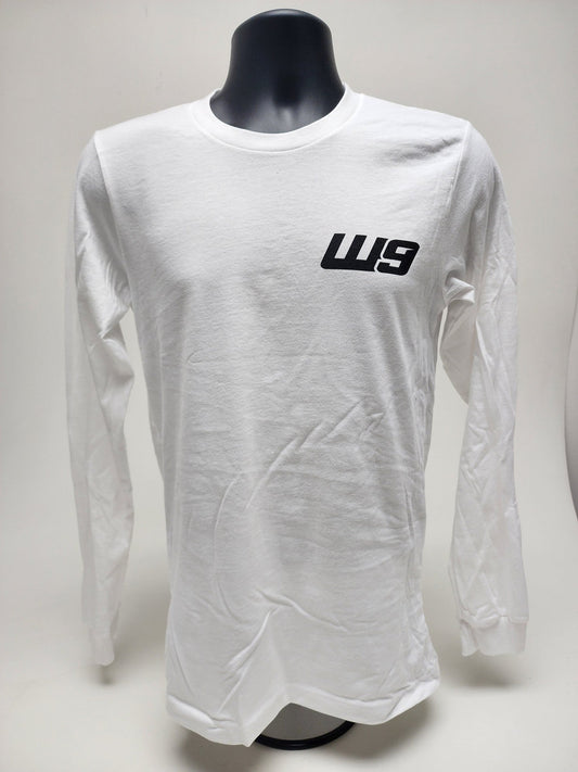 White long sleeve shirt from WarpWear by Warp9Racing, featuring a comfortable fit and classic design.