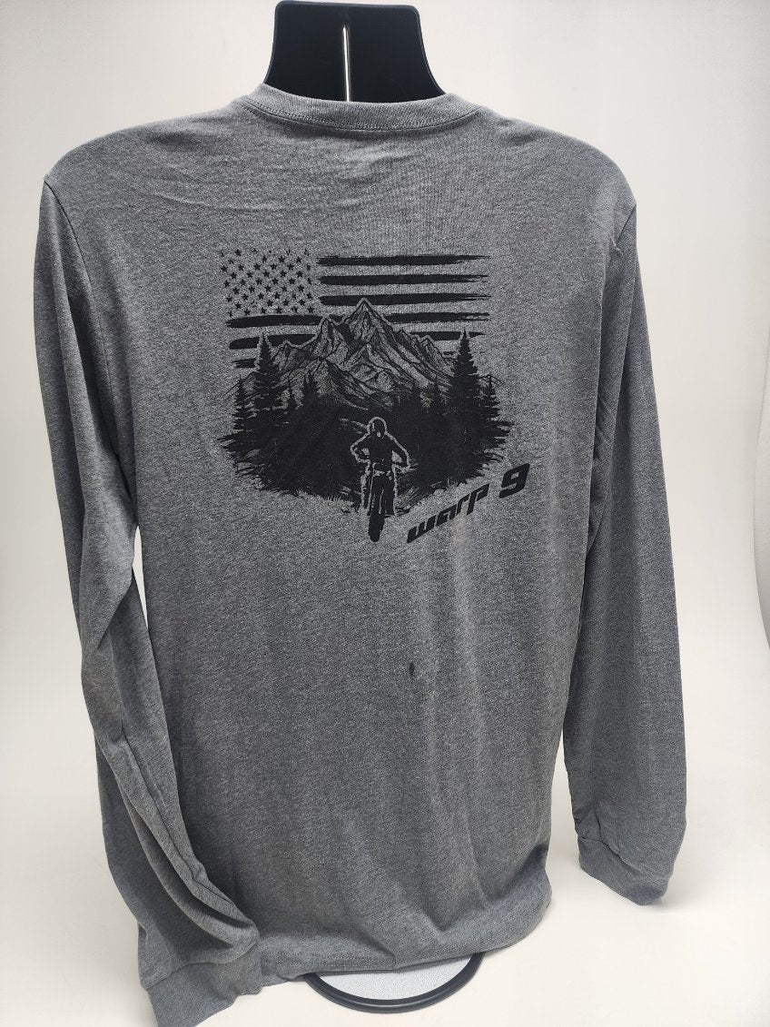 Warp9Racing Gray Long Sleeve Mountain Shirt, stylish outdoor apparel with a comfortable fit and mountain-inspired design.
